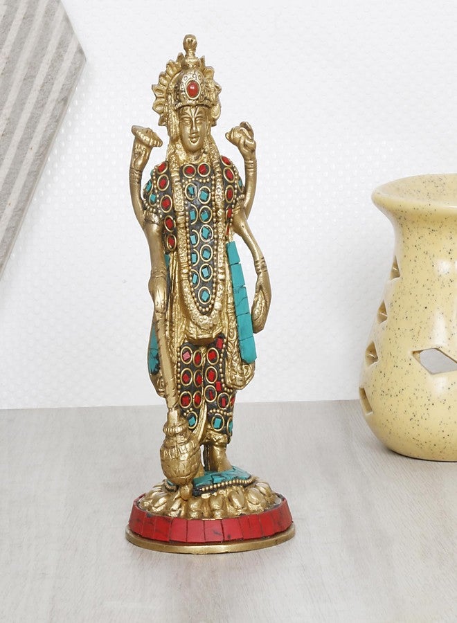 ARTVARKO تمثال نارايانا من النحاس من ARTVARKO، مصنوع يدويًا، تمثال فيشنو واقف، ارتفاعه 7 بوصات، مناسب للعبادة المنزلية. - Image 5